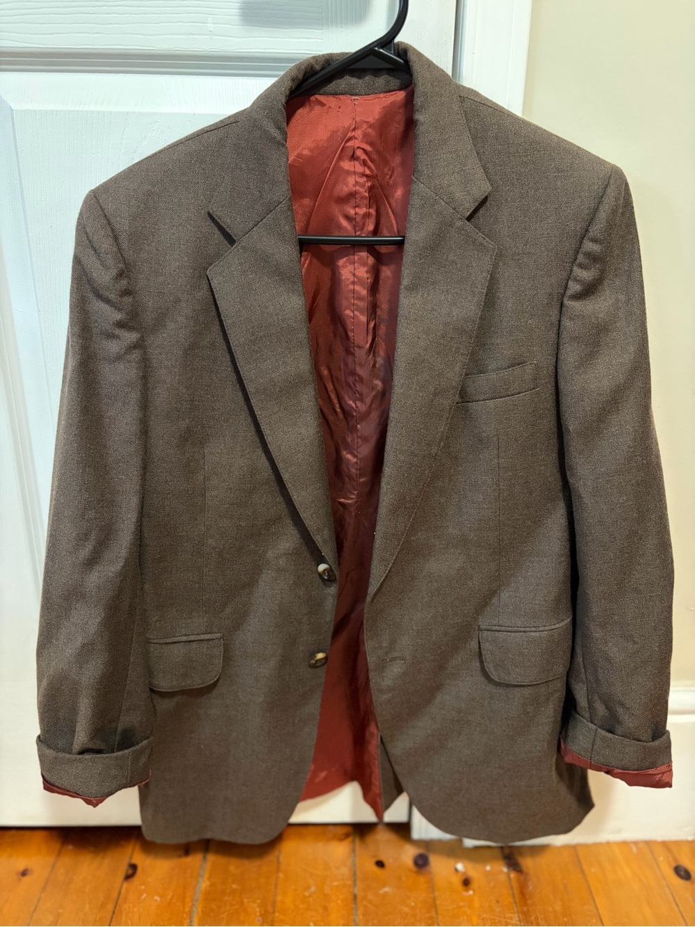 Brown Wool Blazer with Red Lining